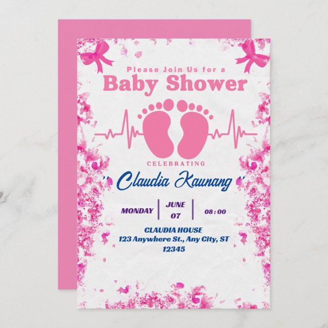 Convites Chá de fraldas Rosa e Azul (Frente/Verso)