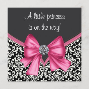 Convites Chá de fraldas rosa e preto para o legado