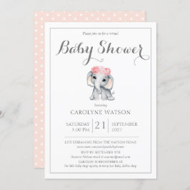 Convites Chá de fraldas Rosa Elefante Virtual