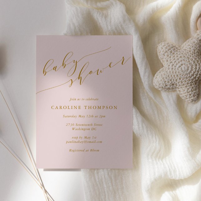 Convites Chá de fraldas Rosa Elegante Clássico Minimalista (Criador carregado)