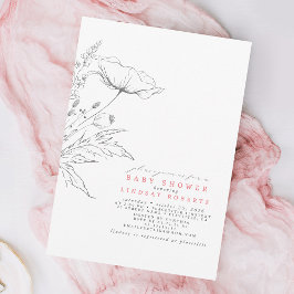 Convites Chá de fraldas rosa elegante de flores selvagens d