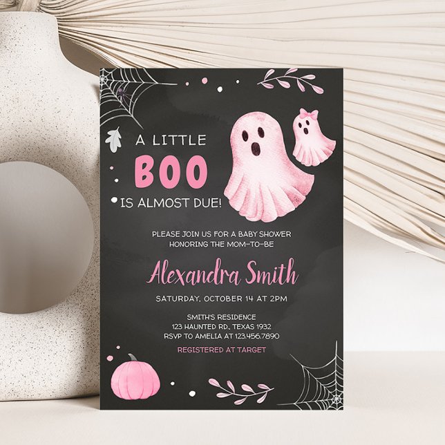 Convites Chá de fraldas Rosa Fantasma Pequeno (Pink A Little Boo Ghost Baby Shower Invitation)
