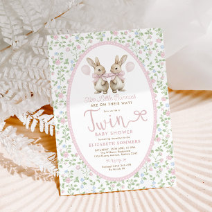 Convites Chá de fraldas Rosa Floral Bunny Twin Balon