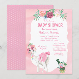 Convites Chá de fraldas Rosa Floral Llama Mama Alpaca Girl
