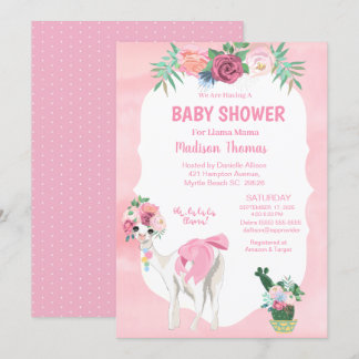 Convites Chá de fraldas Rosa Floral Llama Mama Alpaca Girls