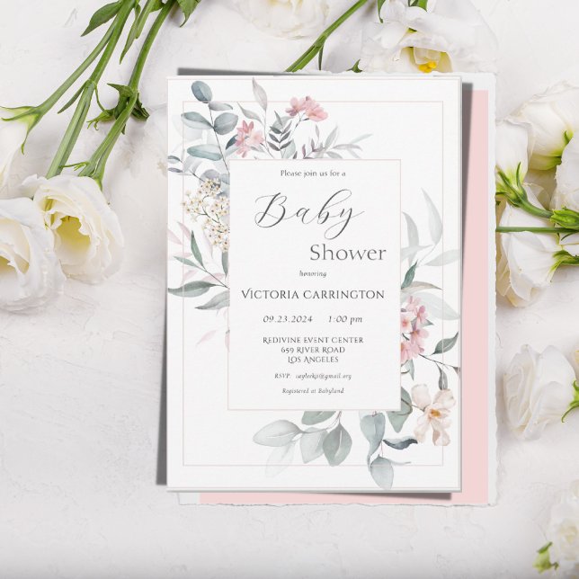 Convites Chá de fraldas Rosa Floral Moderno (Criador carregado)