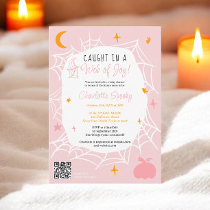 Convites Chá de fraldas rosa fofo da teia do Halloween