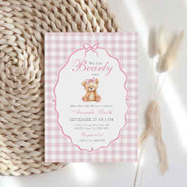 Convites Chá de fraldas Rosa Gingham Teddy Bear