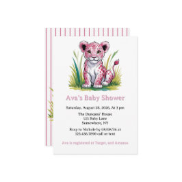 Convites Chá de fraldas Rosa Lion Girl