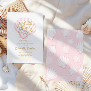 Convites Chá de fraldas Rosa Little Beach Babe Shell