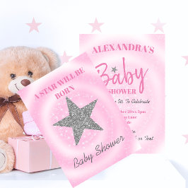 Convites Chá de fraldas Rosa Menina, A Estrela Bonita É Nas