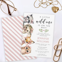 Chá de fraldas rosa-menina de animais da floresta