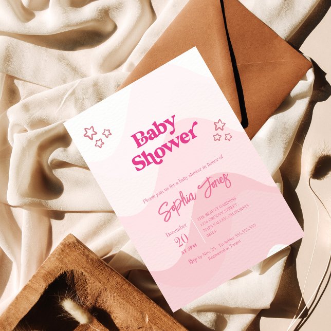 Convites Chá de fraldas Rosa Moderno Chic Pastel Star (Criador carregado)