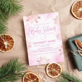 Convites Chá de fraldas Rosa Pequeno Floco de Neve