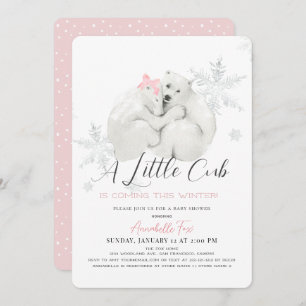 Convites Chá de fraldas Rosa Polar Bear Winter Snowflake