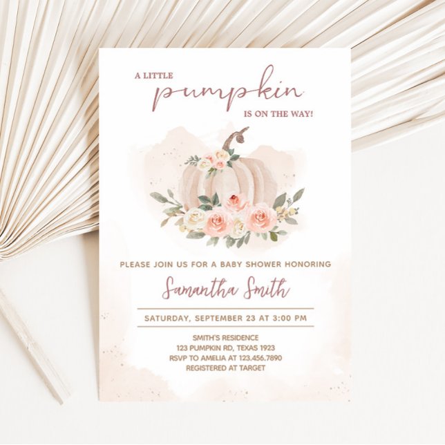 Convites Chá de fraldas rosa pumpkin (Girl Blush Pumpkin Baby Shower Invitation)