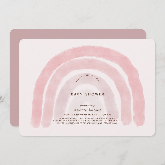 Convites Chá de fraldas Rosa Rainbow Watercolor Girl (Frente/Verso)