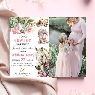 Convites Chá de fraldas rosa-rodeo ocidental do cowboy