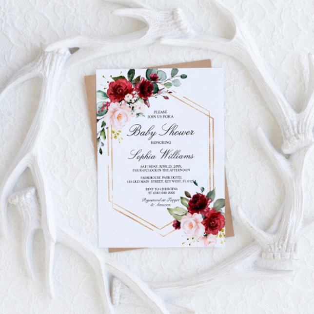 Convites Chá de fraldas Rosa Rosa Cinza e Brilhante (Criador carregado)