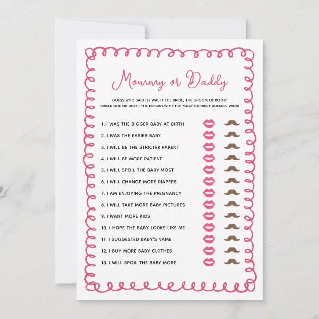 Convites Chá de fraldas Rosa Rosa, Desenho Mão Mamãe Bebê o (Frente)