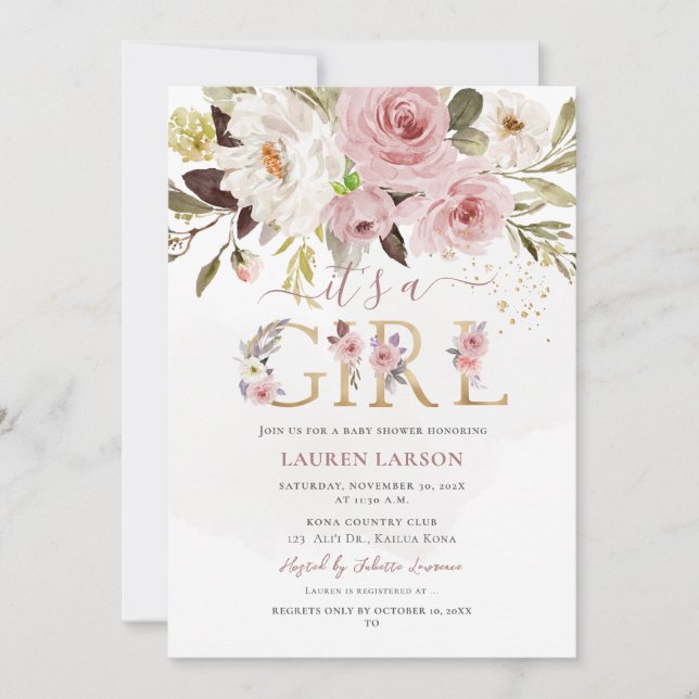 Convites Chá de fraldas Rosa Rosa do ArtsApp H2 Dusty (Frente)