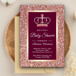 Convites Chá de fraldas Rosa Rosa Dourado Princesa Brilhan