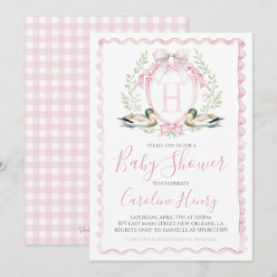 Convites Chá de fraldas Rosa Rosa Gingham Rosa