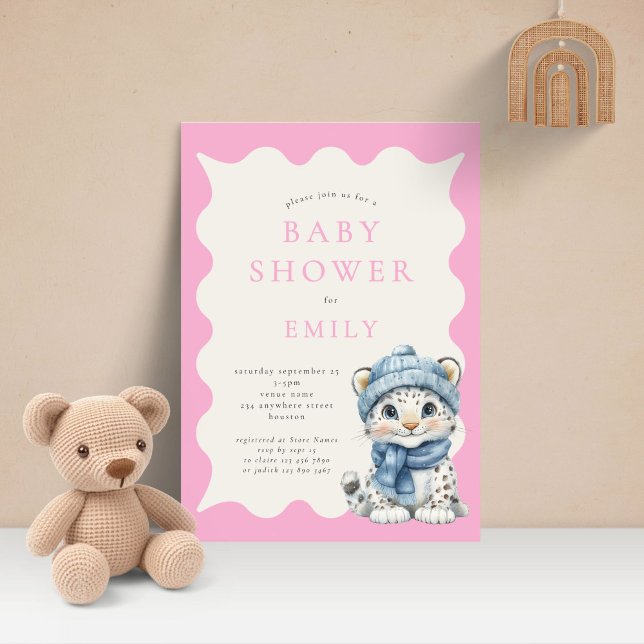 Convites Chá de fraldas rosa-rosa-neves do Leopardo-do-Árti (Criador carregado)