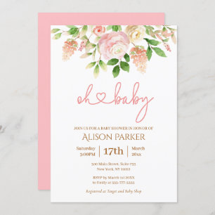 Convites Chá de fraldas Rosa Rosa Rosa Elegante