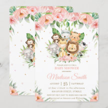 Chá de fraldas Rosa Rosa Safari, Animais da Selva