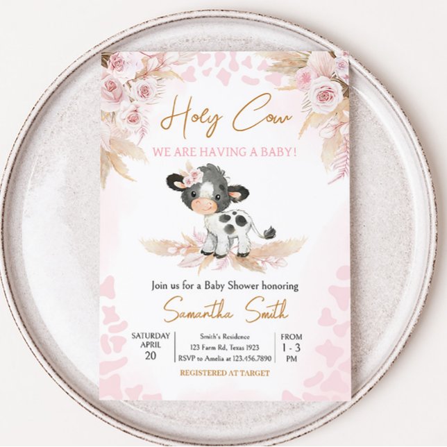 Convites Chá de fraldas Rosa Santa (Highland Cow Baby Shower Invitation)