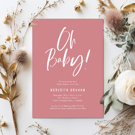 Convites Chá de fraldas Rosa Simples de Caligrafia