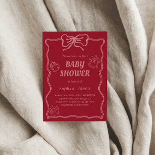 Convites Chá de fraldas rosa suave com ícones de bebê e qua