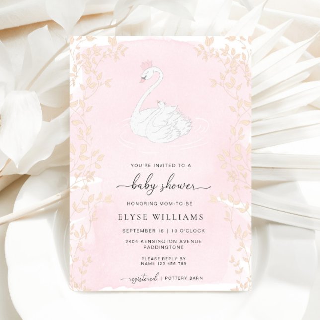 Convites Chá de fraldas Rosa Swan Princess (Baby Shower Invitation Odette Pink )