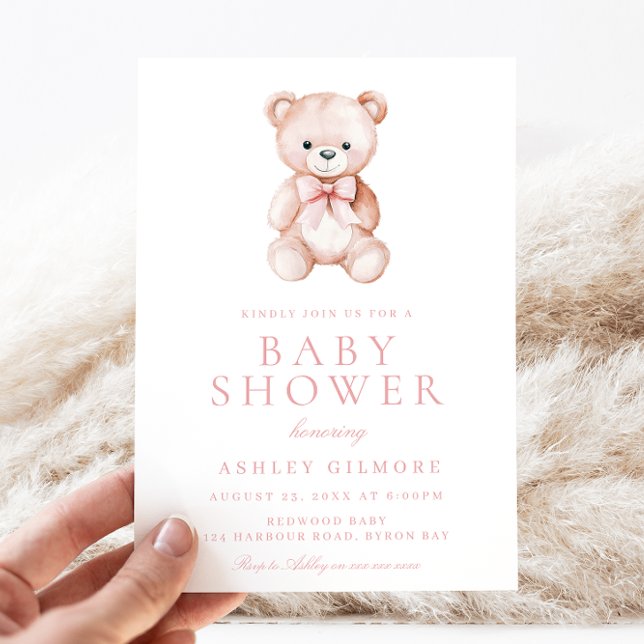 Convites Chá de fraldas Rosa Teddy Bear Girls (Criador carregado)