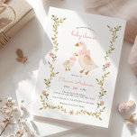 Convites Chá de fraldas Rosa Vintage Girl<br><div class="desc">Este design de convite para chá de fraldas de  apresenta um ganso fofo e sua mãe,  e um design de quadro de cor aquática brilhante com elementos florais cor de rosa.</div>