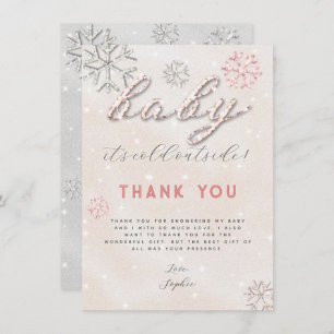 Convites Chá de fraldas Rosa Winter Rhinestones Obrigado