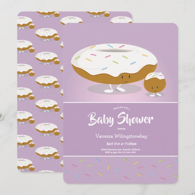 Convites Chá de fraldas Rosquinha da Rosquinha e aspersão d (Frente/Verso)