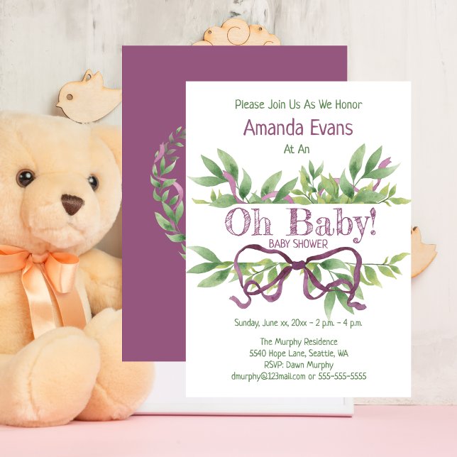 Convites Chá de fraldas Roxo (Cute Baby Shower Purple Invitation)