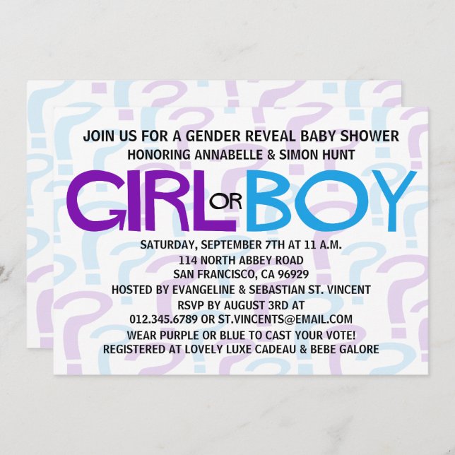 Convites Chá de fraldas Roxo e Azul (Frente/Verso)