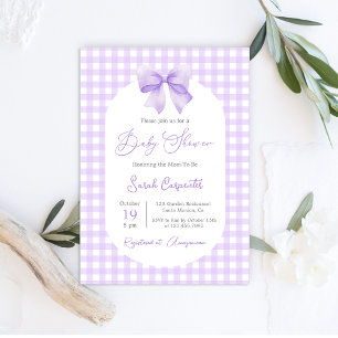 Convites Chá de fraldas Roxo Gingham com arco