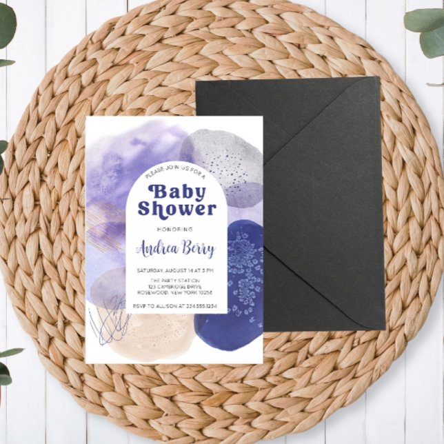 Convites Chá de fraldas Roxo Moderno (Criador carregado)