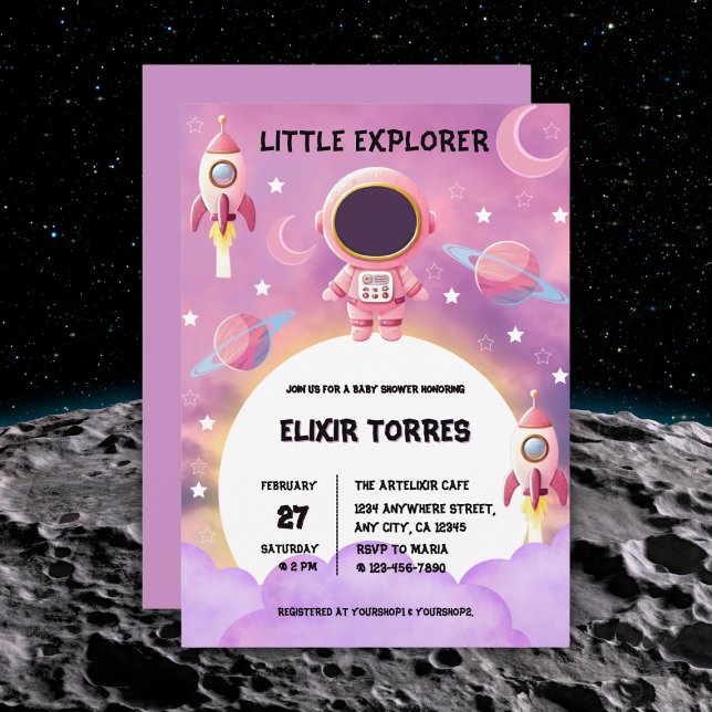 Convites Chá de fraldas Roxo Moderno do Little Explorer (Criador carregado)
