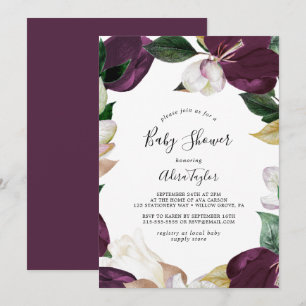 Convites Chá de fraldas Roxo Moody Blooms