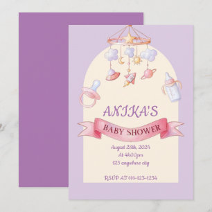 Convites Chá de fraldas roxo, rosa,