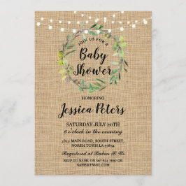 Convites Chá de fraldas Russo Burlap Green Wreath Invite