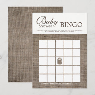 Convites Chá de fraldas Russo Burlap Mason Jar Bingo