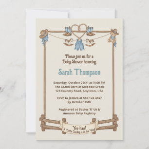 Convites Chá de fraldas Russo Cowboy Clothesline Boy