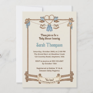 Convites Chá de fraldas Russo Cowboy Clothesline Boy