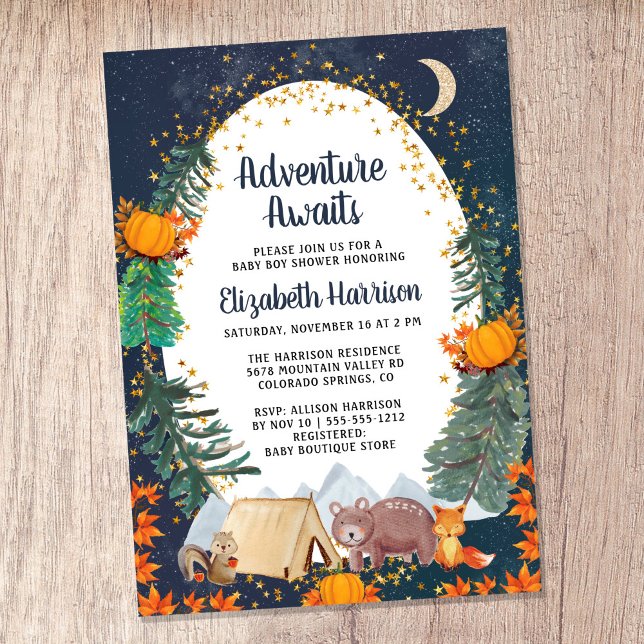 Convites Chá de fraldas Russo de Autumn Adventure Night Sky (Celebrate the upcoming arrival of your sweet little autumn baby with a pumpkin-themed baby shower)